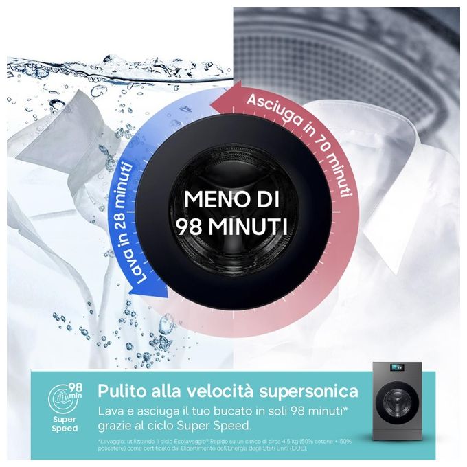 Samsung WD18DB8995BZT2 Bespoke AI Lavasciuga Frontale 18-11 Kg 1000 rpm Classe A Pompa di Calore WiFi (111x68.6x87.5 cm) colore Nero