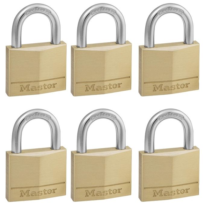 Master Lock 140EURSIX Confezione da 6 Lucchetti con Chiavi in Ottone Oro 6x4x1.3cm