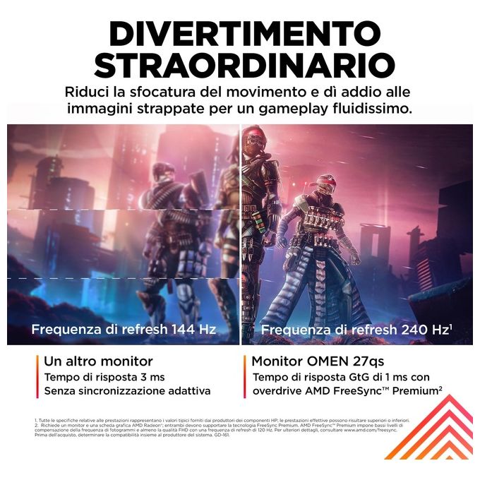 HP 780J4E9#ABB OMEN Monitor da gaming 27'' QHD 240 Hz 1 ms IPS NVIDIA G-SYNC Compatible AMD FreeSync Premium colore Nero