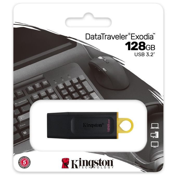 Kingston DataTraveler Exodia DTX-128GB Flash Drive USB 3.2 Gen 1 con Cappuccio Protettivo e Anello Portachiavi in Colori Multipli