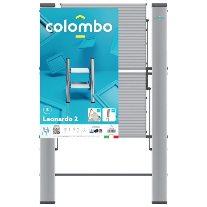 Colombo Sgabello Scala LEONARDO 2 gradini in alluminio anodizzato,ultrasottile,ultrapiatto,nero portata max 150kg EN14183 Made in Italy