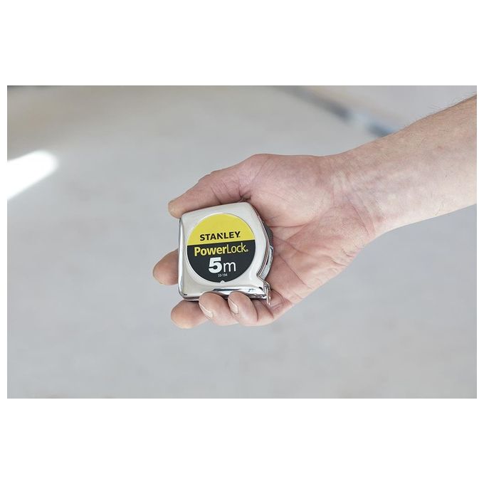 Stanley 1-33-191 Powerlock Flessometro professionale 5 m nastro acciaio 19 mm classe II gancio 3 rivetti colore Argento