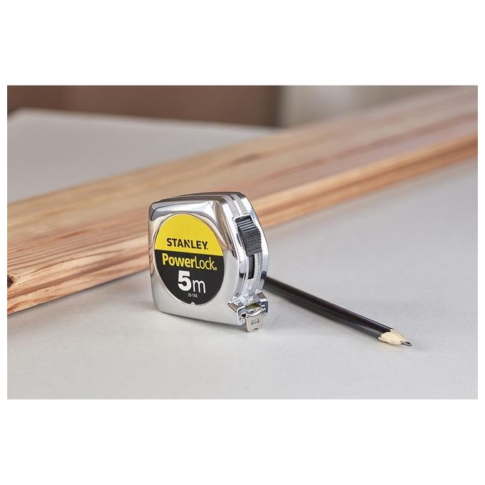 Stanley 1-33-191 Powerlock Flessometro professionale 5 m nastro acciaio 19 mm classe II gancio 3 rivetti colore Argento