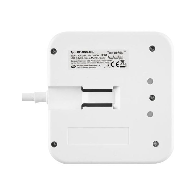 Rev PowerQuad 3-Fold Presa Multipla con 2x Usb Bianco