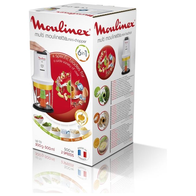 Moulinex AT723110 La Moulinette Tritatutto Multifunzione 6 in 1 500W 0.5L 2 Velocita' 4 Lame colore Bianco