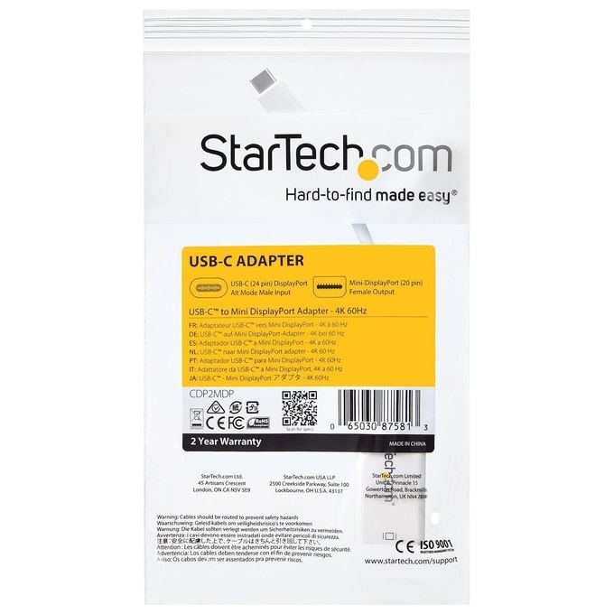 StarTech Adattatore Video Usb-C a Mini DisplayPort 4k 60Hz Bianco