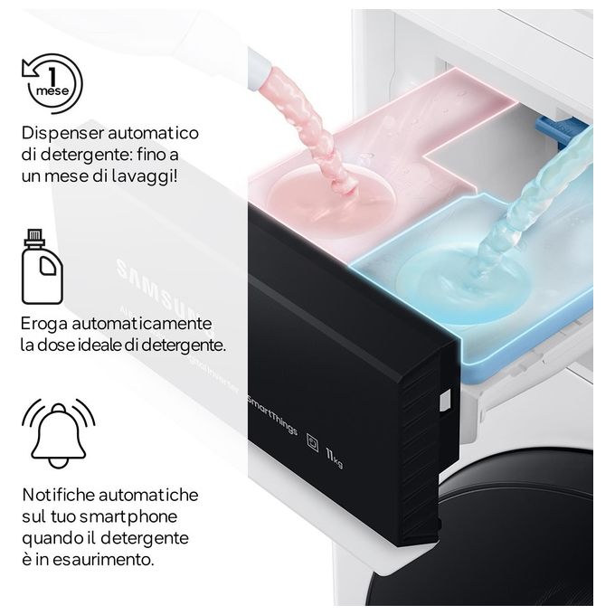 Samsung WD11DB7B85GBU3 Bespoke AI Lavasciuga Frontale 11-6 Kg 1400 rpm Classe D Ecodosatore AI Wash Wi-Fi (85x60x60 cm) colore Nero