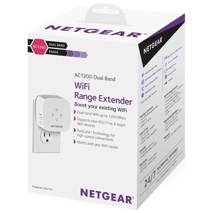 Netgear EX6110-100PES WiFi Range Extender Access Point Dual Band AC1200 2.4GHz 5GHz colore Bianco
