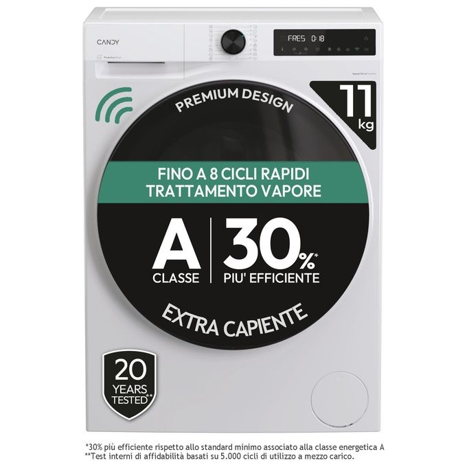 Candy Lavatrice a carica frontale ProWash 550 BP 411BL9-S Lavatrice a carica frontale, Libera installazione, 11 kg, 1400 RPM, Classe A, Bianco, 16 programmi, Controllo remoto avanzato e contenuti extra in App (Wi-Fi + BLUETOOTH), L x P x A (mm) 595x681x8