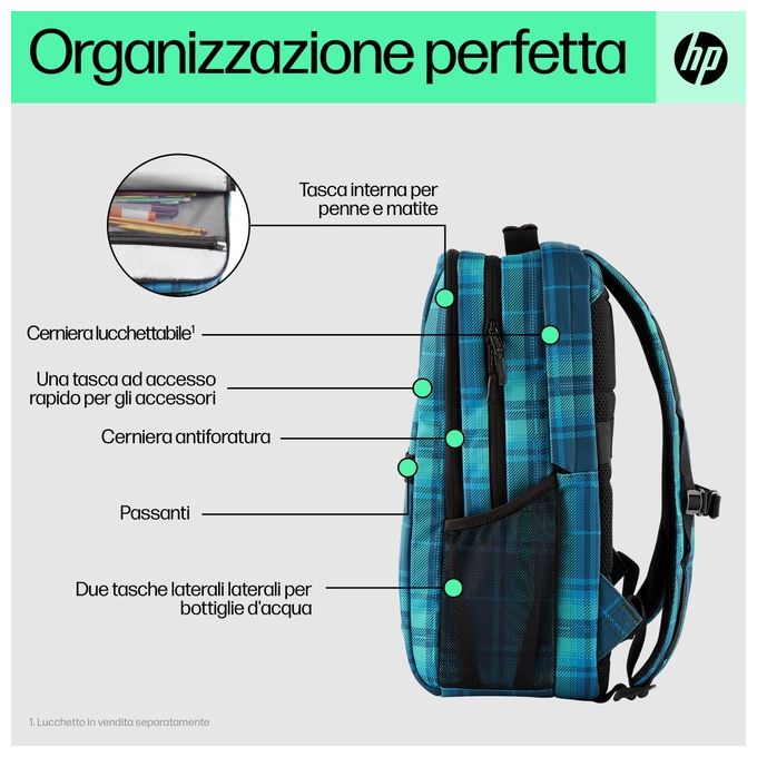 HP 7J594AA Zaino Campus XL per Laptop fino a 16.1'' con Cerniera Bloccabile e Materiale Antipioggia colore Blu