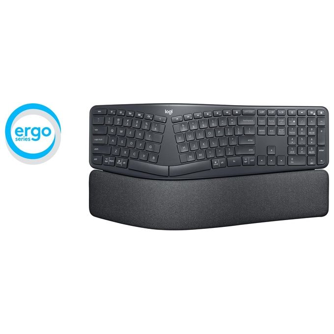 Logitech ERGO K860 Tastiera Ergonomica Wireless Split QWERTY Layout Italiano Bluetooth 2.4 GHz Supporto Polsi colore Grafite