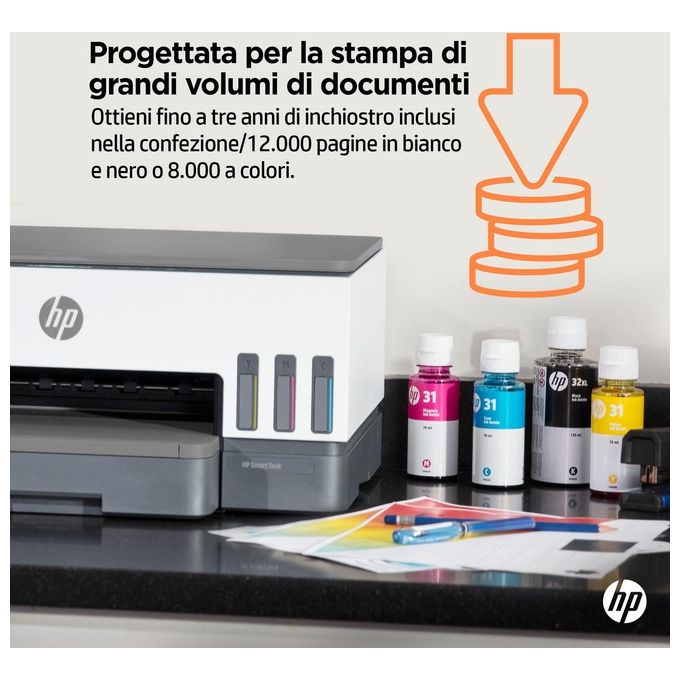 HP 28B54A Smart Tank Plus 7005 Stampante Multifunzione Inkjet A4 Wi-Fi Fronte Retro Automatica 12.000 pag Nero 8.000 pag Colore colore Bianco