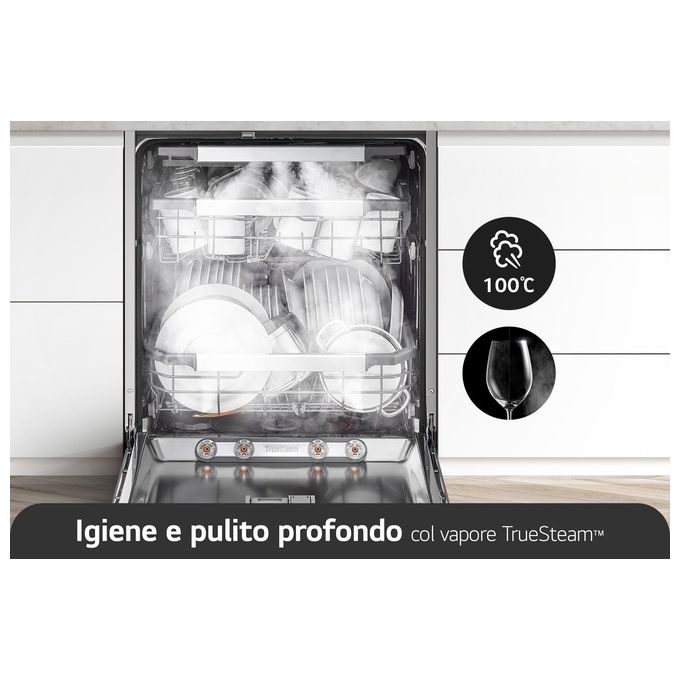 LG DB475TXS Serie 4 Lavastoviglie da Incasso a Scomparsa Totale 14 coperti Classe A QuadWash TrueSteam Wi-Fi (55x60x82 cm) colore Acciaio Inox