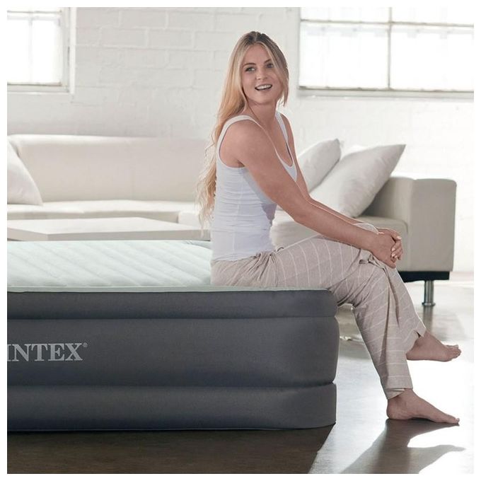 Intex 64902ND PremAire Materasso gonfiabile singolo Fiber-Tech pompa integrata 99x191x46 cm 136 Kg colore Grigio
