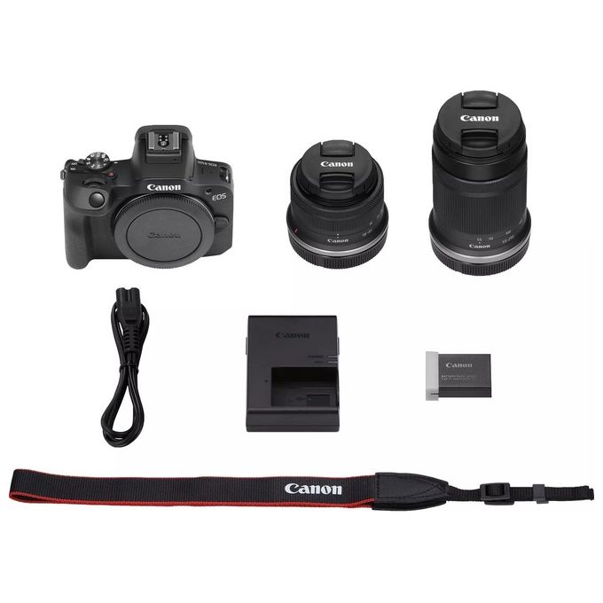 Canon EOS R100 6052C023 Fotocamera Mirrorless Kit Doppio Obiettivo RF-S 18-45mm RF-S 55-210mm 24.1 MP 4K Wi-Fi Bluetooth colore Nero