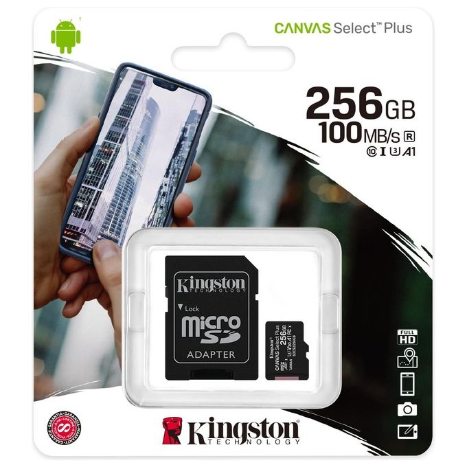 Kingston Canvas Select Plus SDCS2-256GB Scheda microSD Classe 10 con Adattatore SD Incluso, 256 GB