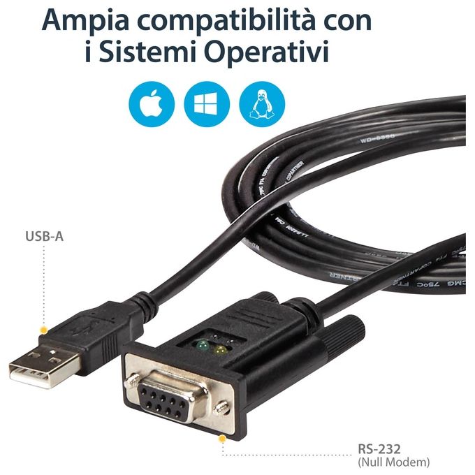 StarTech Cavo adattatore seriale DCE 1 porta USB a RS232 DB9 null modem con FTDI