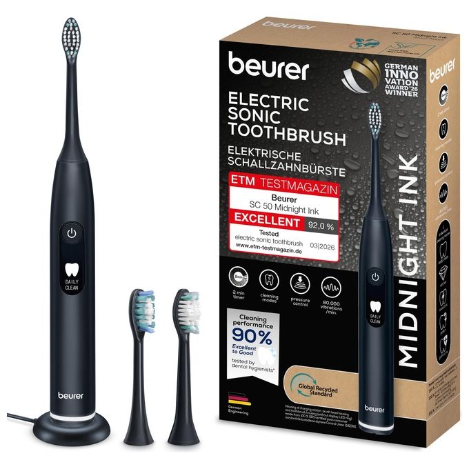 Beurer 10490 SC 50 Spazzolino elettrico sonico 5 modalita' Timer 30 sec autonomia 22 giorni colore Nero
