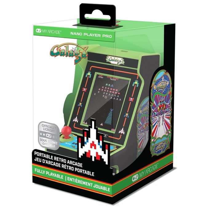 MY ARCADE DGUNL-4197 NANO PLAYER PRO Console Portatile Retro Gaming con Schermo 2,4'' a Colori Altoparlante Integrato Alimentazione USB-C o 4 Batterie AAA (non incluse) Titoli Inclusi GALAGA e GALAXIAN colore Nero