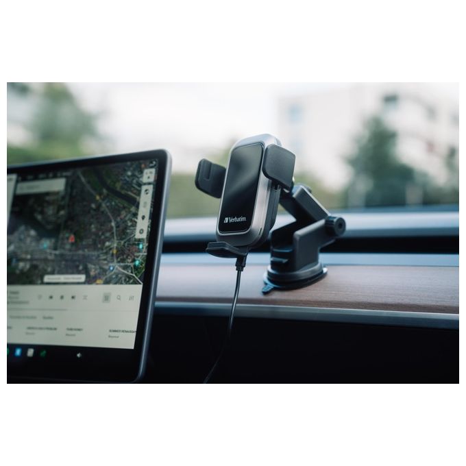 Verbatim 49554 Qi Fast Wireless Car Charger FWC-03 Pro Supporto per Telefono con Ricarica Induttiva 15 W Montaggio Ventola o Ventosa Rotazione 360° colore Nero