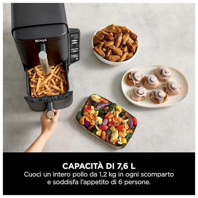 Ninja SL300EU Double Stack Friggitrice ad aria 7.6 L 2470W 6 Funzioni 2 Cestelli 4 Livelli di Cottura colore Nero