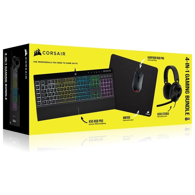 Corsair CH-9226B65-IT K55 RGB PRO Bundle Gaming 4in1 Tastiera Mouse Cuffie Tappetino colore Nero