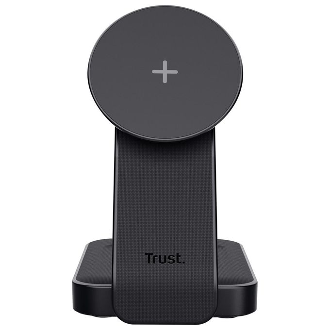 Trust Viro Supporto di Ricarica Wireless 3-in-1 Magnetico per iPhone Apple Watch AirPods 20W USB-C Design Pieghevole Luce Notturna LED Dimmerabile colore Nero