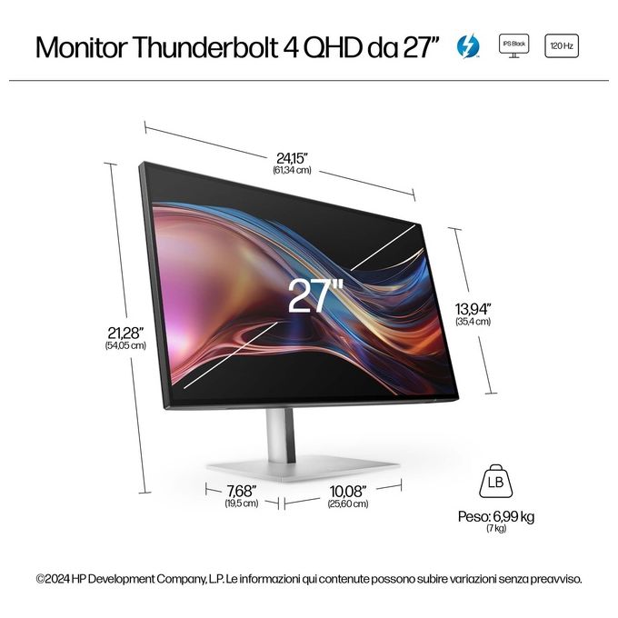 HP 8J9E6UT#ABB Serie 7 Pro Monitor 27'' QHD Thunderbolt 4 2 porte 100 W USB-C 15 cm altezza regolabile colore Nero