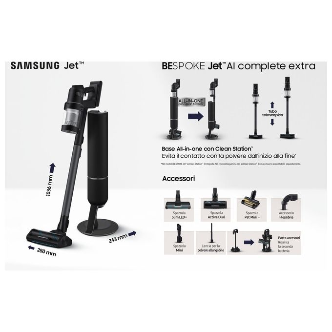 Samsung VS28C9784QK BESPOKE Jet AI Scopa Elettrica Senza Filo 280W autonomia 100 min colore Nero