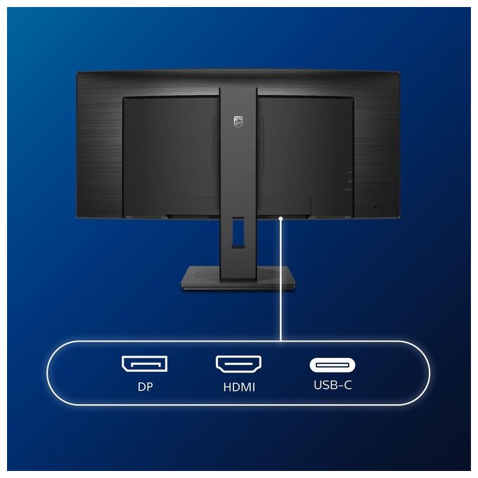 Philips Monitor 346B1C Gaming Monitor Curvo 34'' 21:9 WQHD, 100 Hz, Adaptive Sync, Multiview (PiP, PbP), KVM e Audio Integrati, HDMI, Display Port, Docking Station USB-C, RJ45, Regolabile Ergonomicamente, Vesa