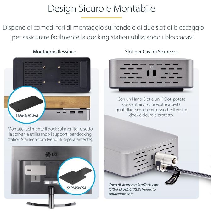 StarTech.com 155UE-USB4-DOCK Docking Station USB4 Doppio Monitor HDMI 4K 120Hz 8K 6x USB 2.5GbE 100W PD colore Argento