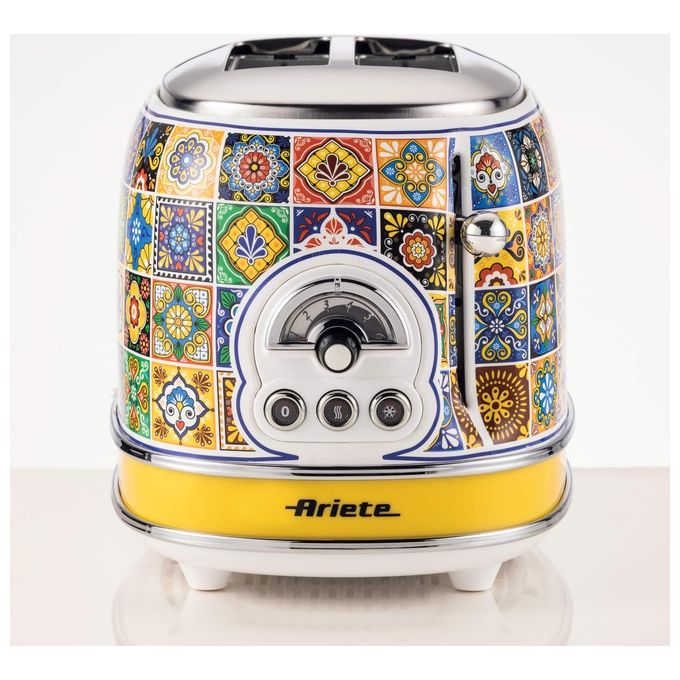 Ariete 00C01550PAR0 Positano Tostapane 2 Fette 810W 6 Livelli di Doratura Funzione Defrost Espulsione Automatica colore Giallo Blu