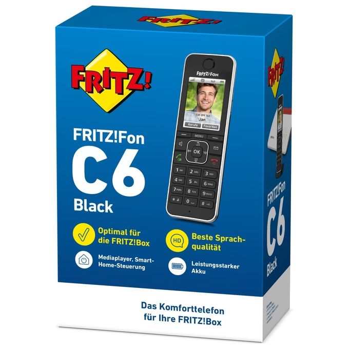 FRITZ! 20002964 FRITZ!Fon C6 Telefono DECT con Identificatore di Chiamata Vivavoce Display 240x320 Pixel Batteria 1000 mAh colore Nero