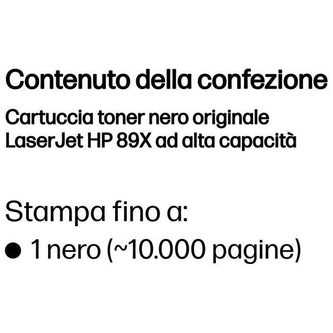 HP CF289X 89X Toner Originale Alta Capacita' 10000 Pagine LaserJet Enterprise M507 MFP M528 colore Nero
