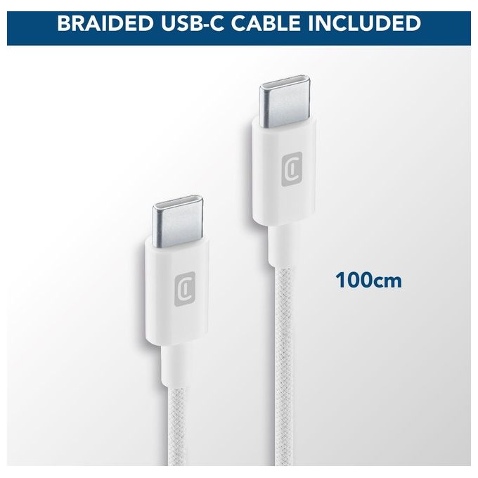 Cellularline ACHKITC2CGAN30TABW Multipower 30W Kit Caricabatterie da Rete con Tecnologia GaN 30W USB-C e 18W USB-A con Cavo USB-C to USB-C 100 cm colore Bianco