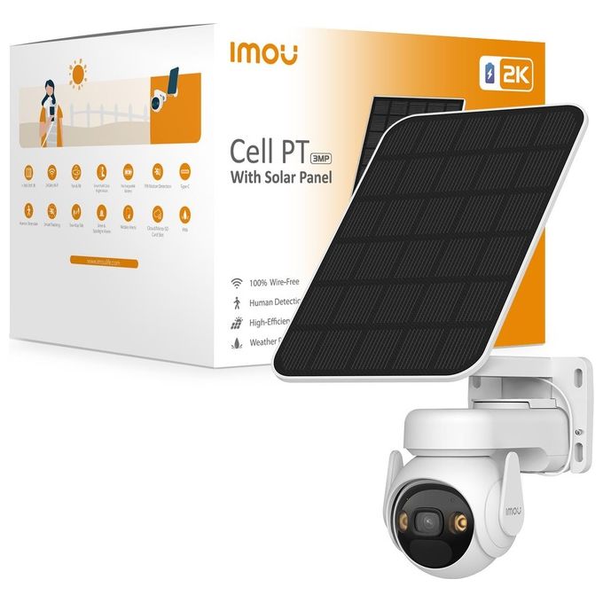 Imou KIT-IPC-K9EP-3T0WE Cell PT Kit Telecamera IP Esterno 2K 3MP Pan Tilt 360° Batteria 15000 mAh Pannello Solare IP66 colore Bianco