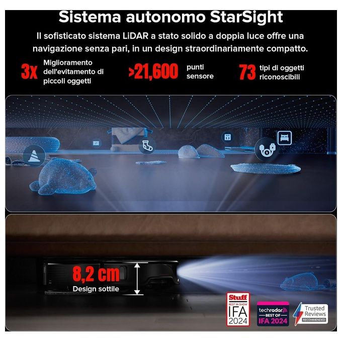 Roborock QREVO SLIM Robot aspirapolvere LiDAR ToF 0,22 L autonomia 180 min Wi-Fi app mappatura colore Nero