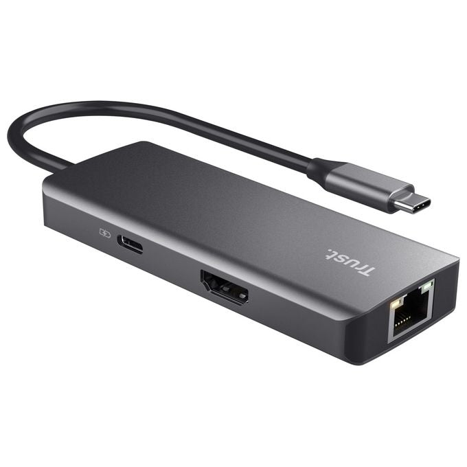Trust 24968 Dalyx Adattatore Multiporta USB-C 6 in 1 HDMI 4K 60Hz Gigabit Ethernet 2 USB-A 2 USB-C 100W colore Argento