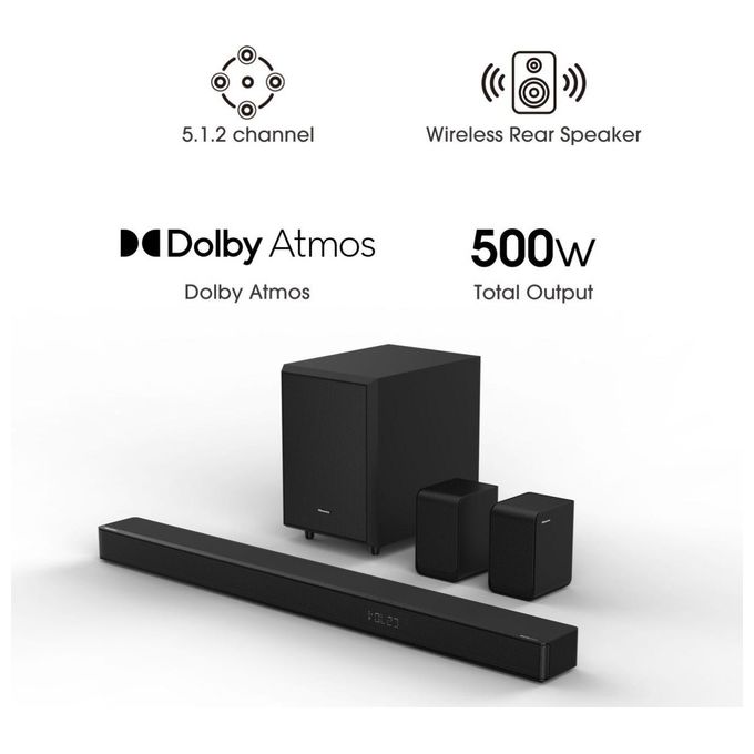 Hisense AX5125H Soundbar 5.1.2 canali 500 W con Subwoofer Wireless e Altoparlanti Posteriori Nero