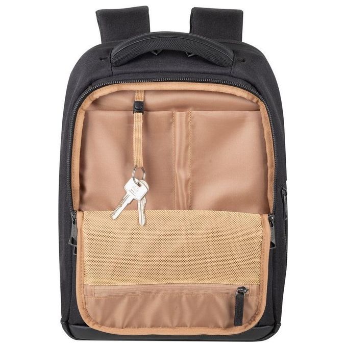 RivaCase 8126 BLACK Zaino Eco per Laptop Compatibile con 14 e Mac Air 15 Pollici in Poliestere Riciclato RPET Impermeabile con Scomparto Imbottito per Dispositivi Protezione Laterale e Inserto Antishock Colore Nero