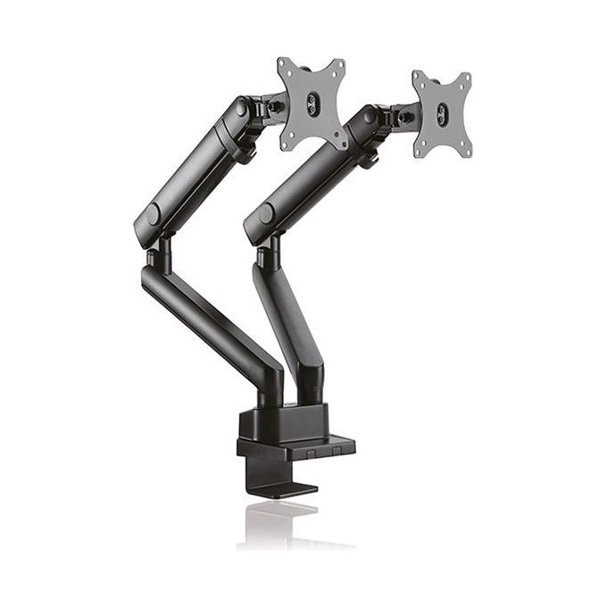 ICY BOX IB-MS314-T Supporto da Scrivania per 2 Monitor fino a 32'' Carico Massimo 16 Kg Regolabile in Inclinazione e Rotazione colore Nero