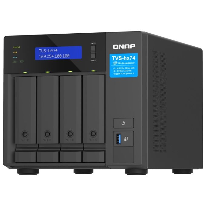QNAP TVS-H474-I3-8G TVS-H474 NAS Tower Intel Core i3 i3-12100 8 GB DDR4 QuTS hero colore Nero