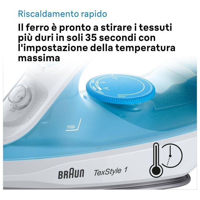 Braun TexStyle 1 Ferro da Stiro a Secco e a Vapore Ceramica 2000W Blu-Bianco