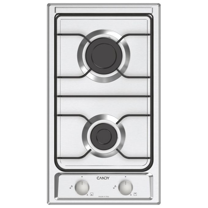 Candy CHW23X Idea Piano cottura a gas 28.8 cm 2 fuochi accensione elettronica griglie smaltate colore Inox