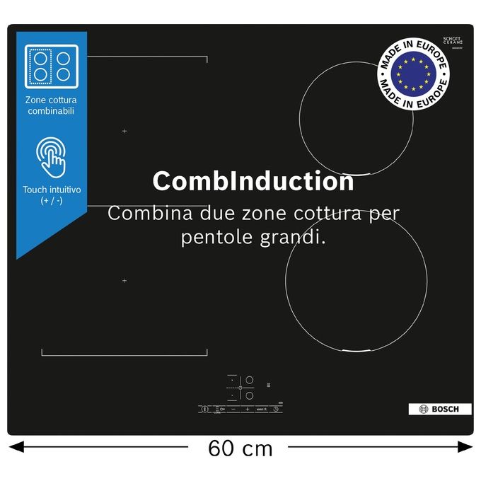 Bosch PVS611BB6E Serie 4 Piano cottura a induzione 60 cm 4 zone CombiInduction Touch Select 6900 W colore Nero