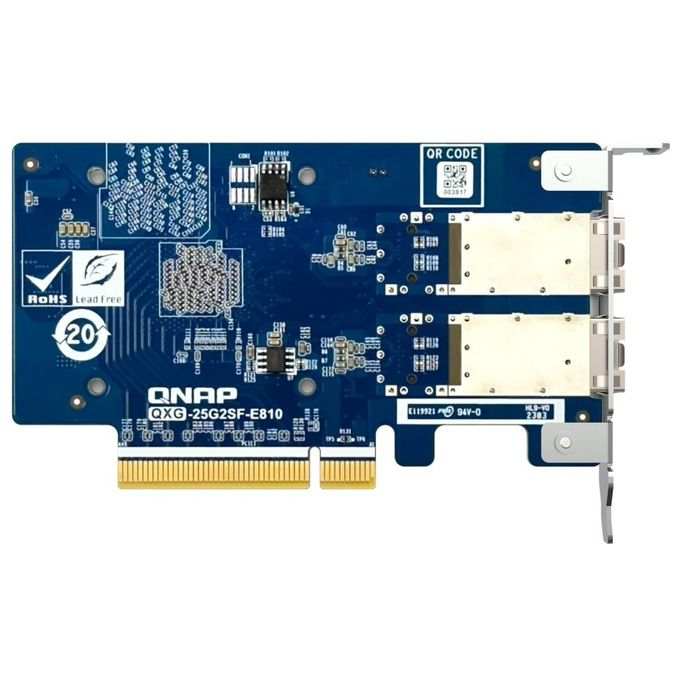 QNAP QXG-25G2SF-E810 Scheda di Rete Interna 25 Gbps PCI Express 4.0 SFP28 2 Porte Fibra colore Verde
