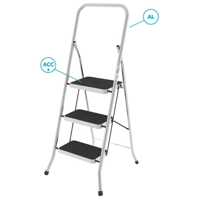 Colombo Sgabello Scala SECURITY 3 gradini in alluminio con manico e blocco di sicurezza gradini con tappetino in gomma antiscivolo portata max 150kg EN 14183 Made in Italy