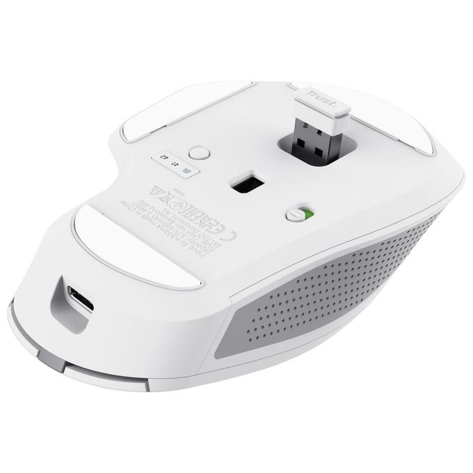 Trust 24935 Ozaa+ Mouse Ufficio Wireless 2.4 GHz + Bluetooth 3200 DPI 6 Pulsanti Silenziosi Scrolling Orizzontale Ricaricabile colore Bianco