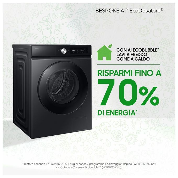 Samsung WW11DB7B94GBU3 BESPOKE AI Lavatrice Frontale 11 Kg 1400 rpm Classe A Ecodosatore Wi-Fi (85x60x60 cm) colore Nero