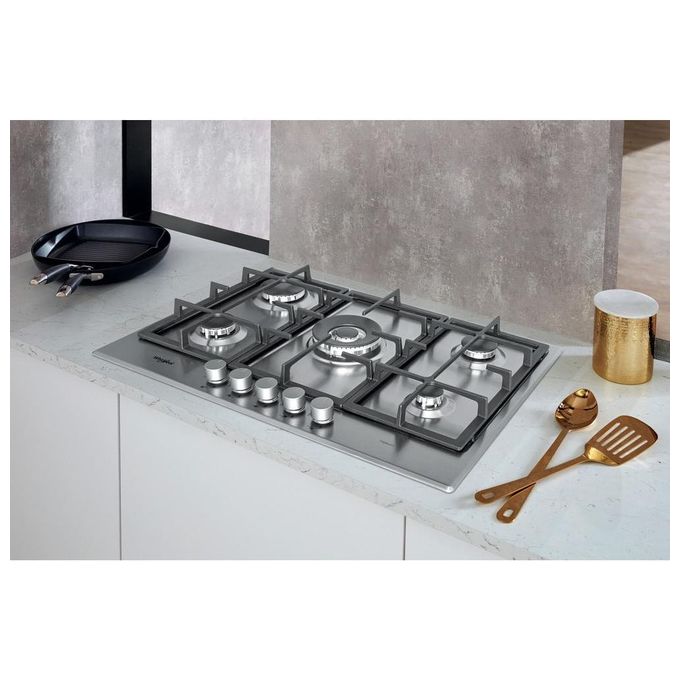 Whirlpool GMR 7522-IXL Piano Cottura a Gas 5 Zone iXelium Griglie in Ghisa 73 cm Acciaio Inox